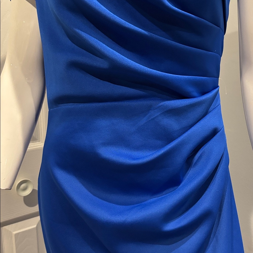 NWOT Eliza J off shoulder cobalt scuba gown - Picture 5 of 12